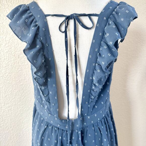 Loemes Floral Fit & Flare Dress Womens Size Large Blue Ruffle Strap Textured - Picture 7 of 15